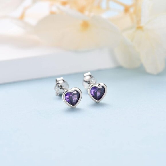 Sterling Silver Tiny Heart CZ Stud Earrings Set, Hypoallergenic, Perfect for Men - Picture 2 of 5